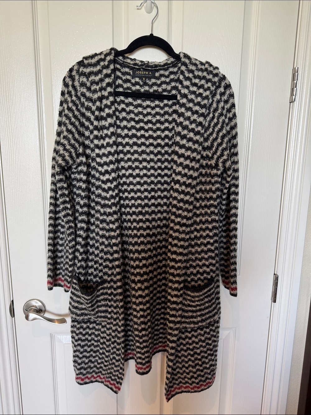 Joseph Black & Cream Hooded Open-Front Cardigan with Pink Trim